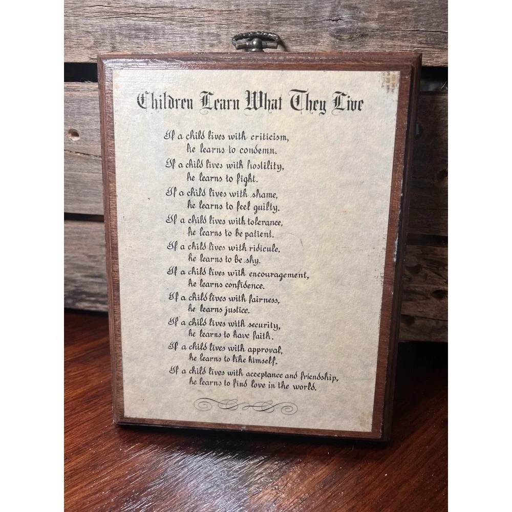 Vintage Handmade Wooden Wall Plaque MCM Dorothy Law Nolte 1954 Poem